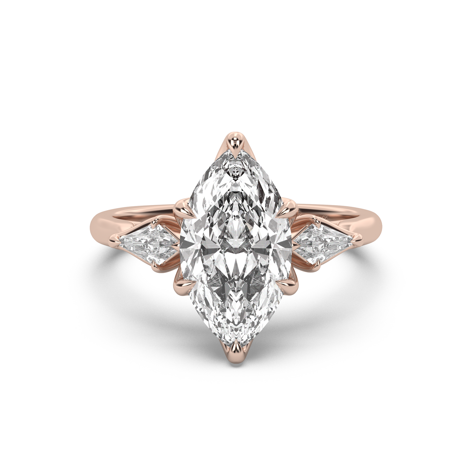 Three Stone Petal Engagement Ring - Kite Side Stones