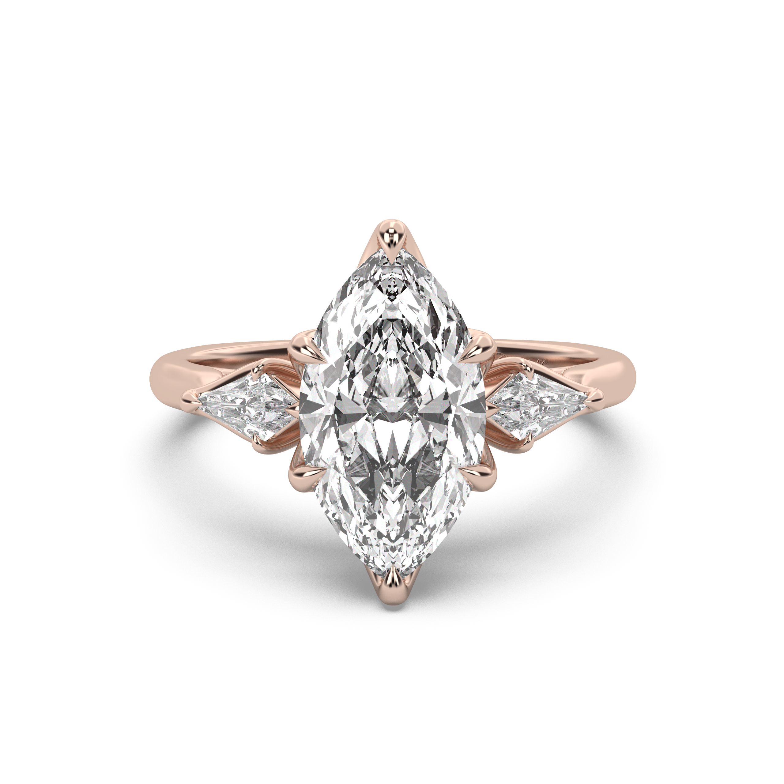 Three Stone Petal Engagement Ring - Kite Side Stones