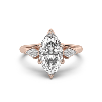 Three Stone Petal Engagement Ring - Kite Side Stones