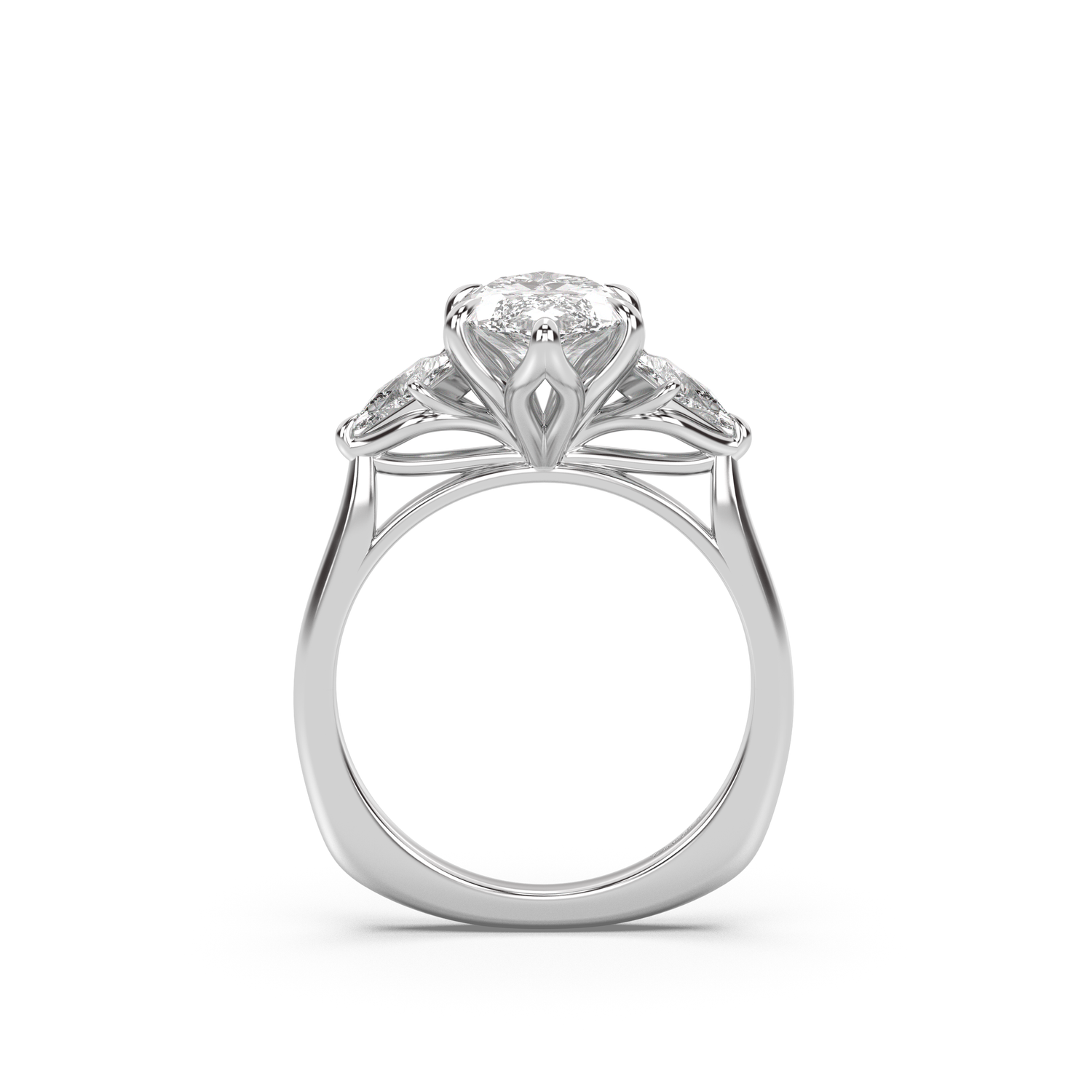Three Stone Petal Engagement Ring - Kite Side Stones