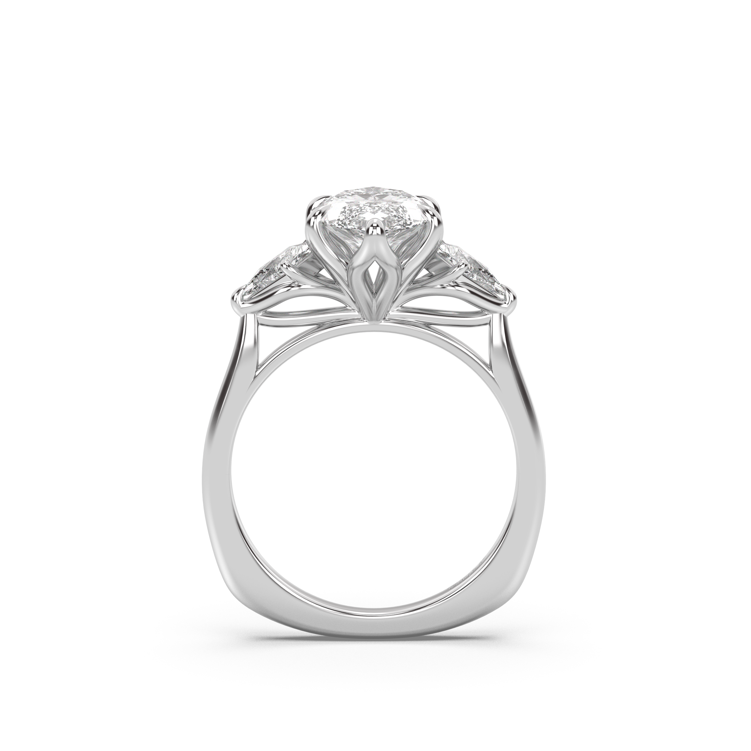 Three Stone Petal Engagement Ring - Kite Side Stones