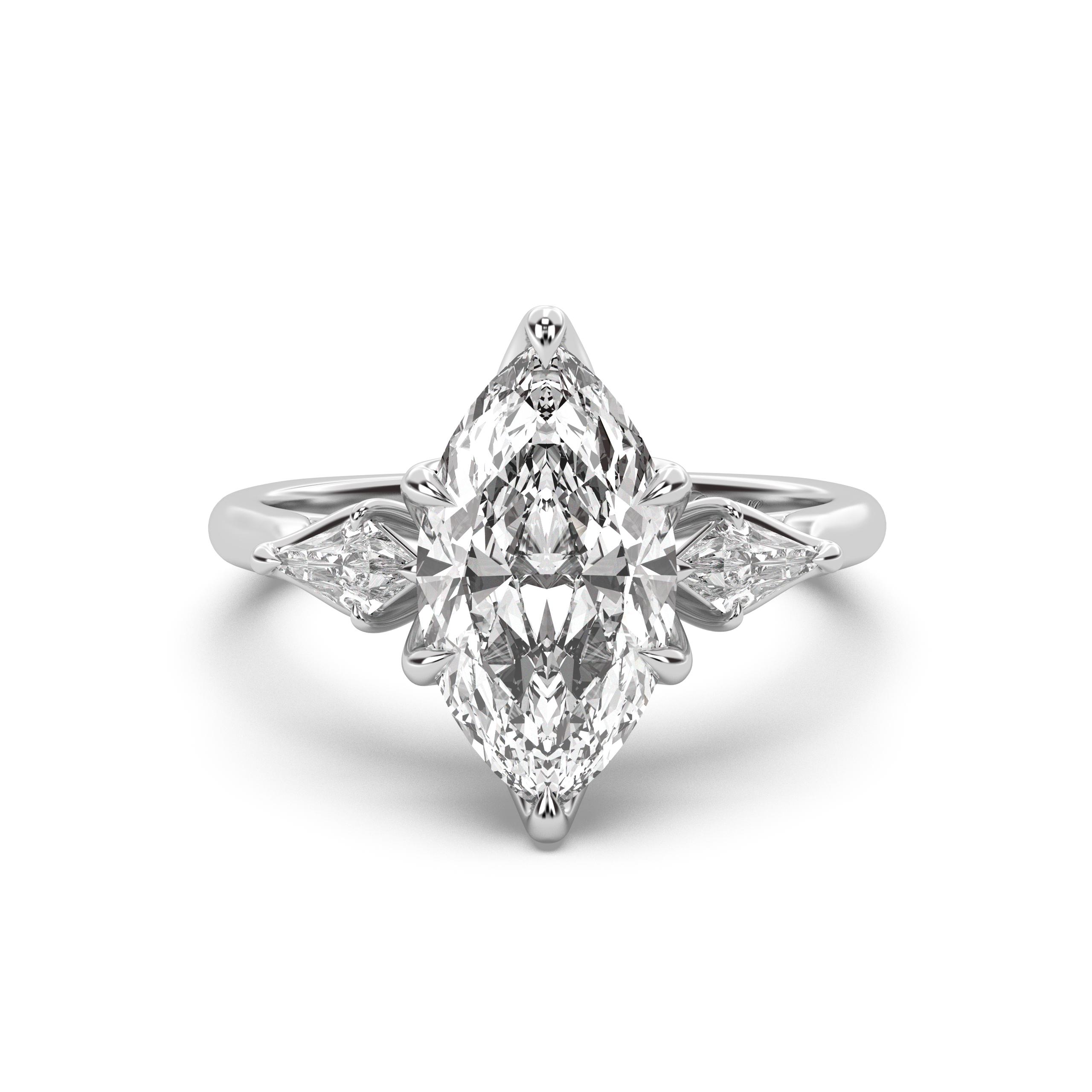 Three Stone Petal Engagement Ring - Kite Side Stones