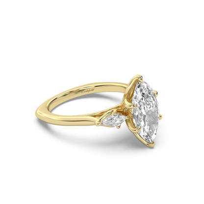 Three Stone Petal Engagement Ring - Kite Side Stones