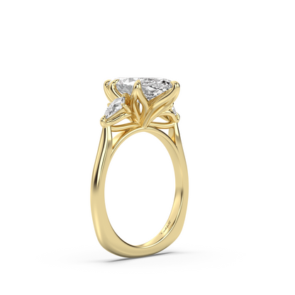 Three Stone Petal Engagement Ring - Kite Side Stones