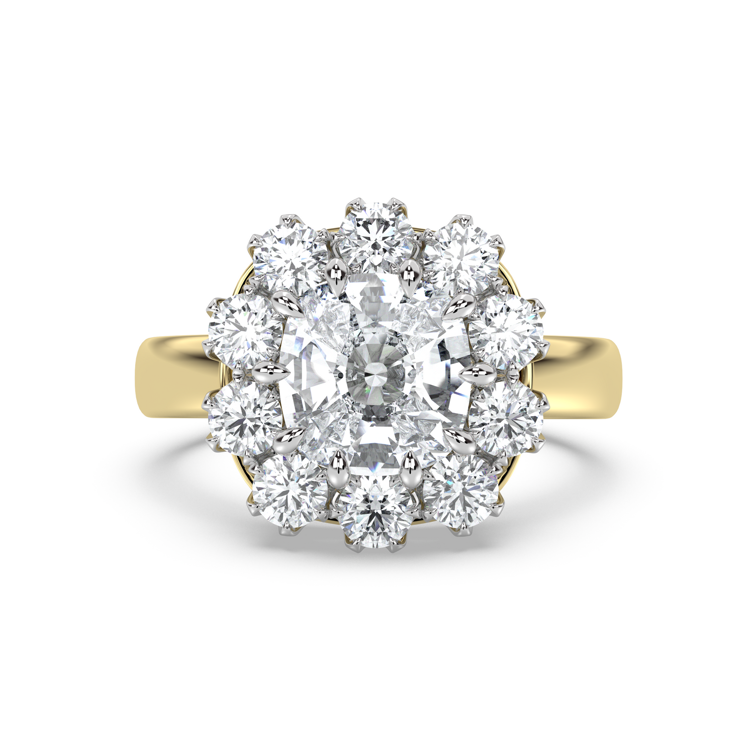 Antique Cluster Two-Tone Engagement Ring
