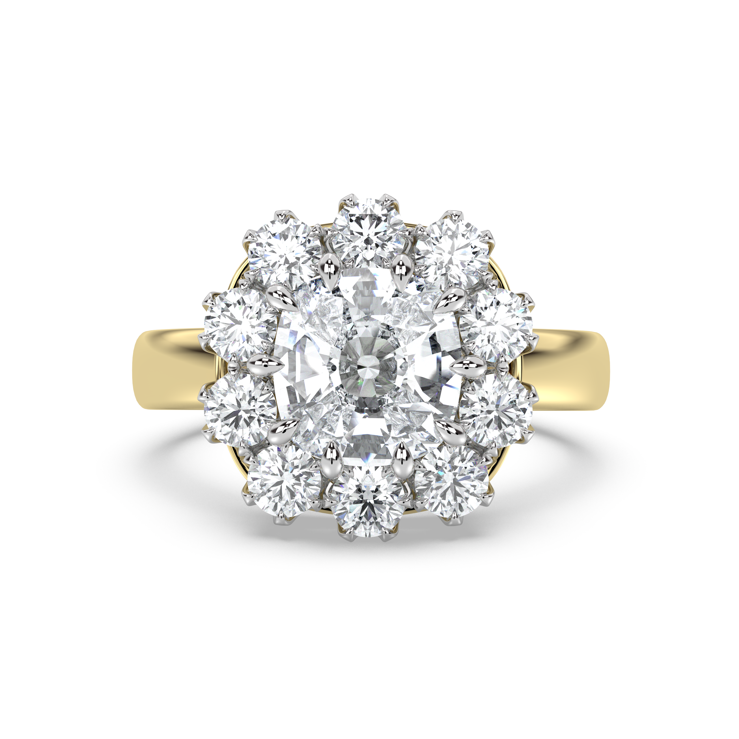 Antique Cluster Two-Tone Diamond Ring