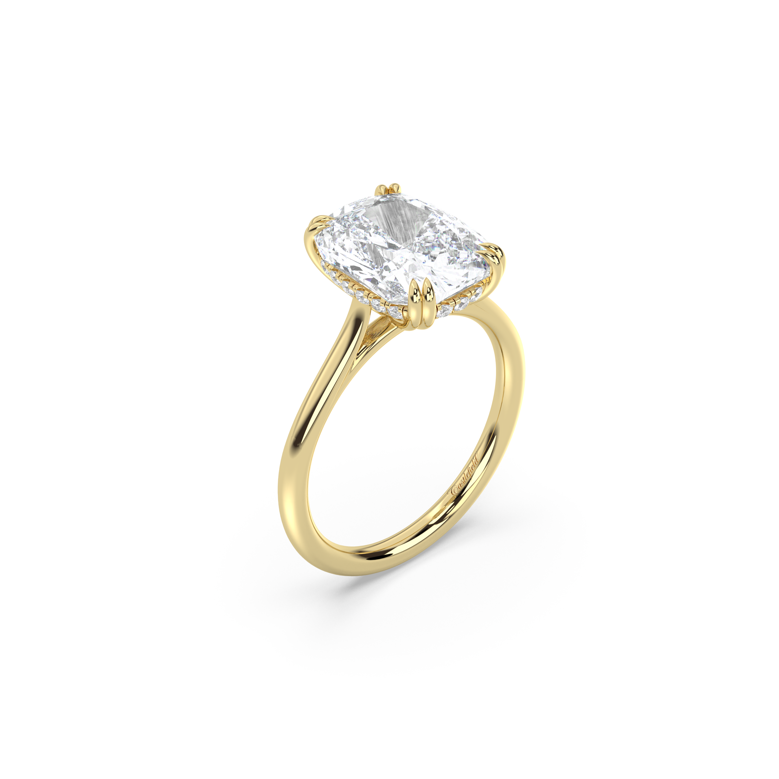 Cathedral Double Prong Hidden Halo Engagement Ring