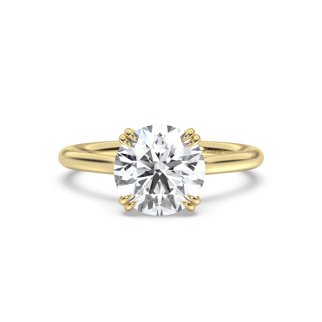 Cathedral Double Prong Hidden Halo and Pavé Bridge Engagement Ring