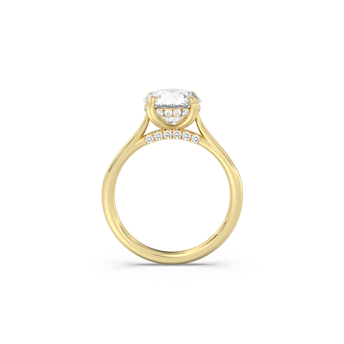 Cathedral Double Prong Hidden Halo and Pavé Bridge Engagement Ring