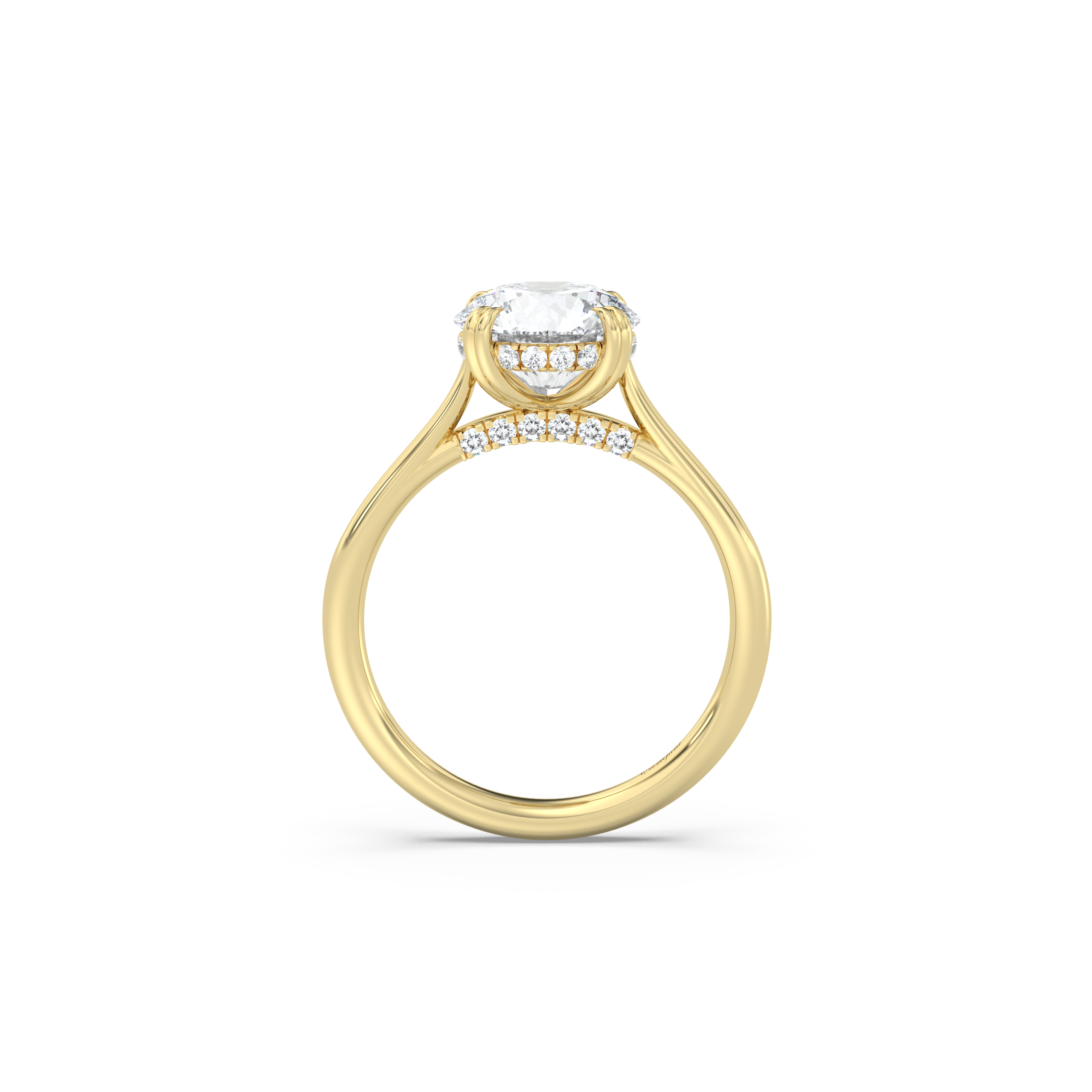 Cathedral Double Prong Hidden Halo and Pavé Bridge Diamond Ring