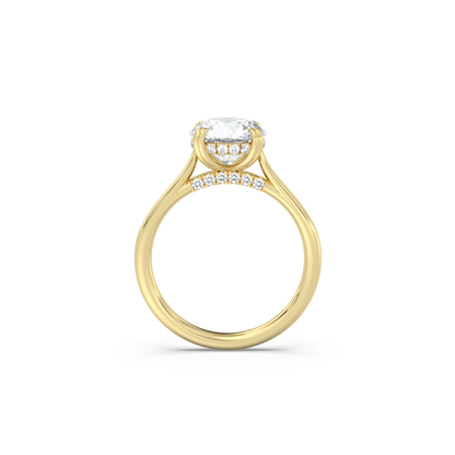 Cathedral Double Prong Hidden Halo and Pavé Bridge Diamond Ring