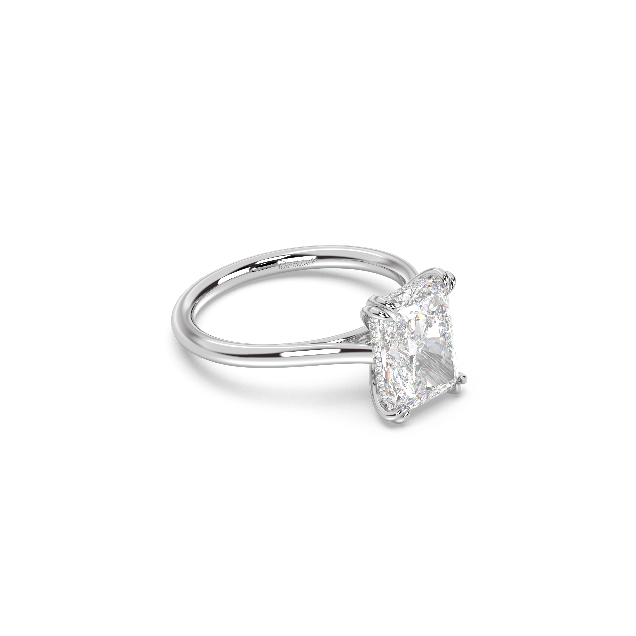 Cathedral Double Prong Hidden Halo Engagement Ring