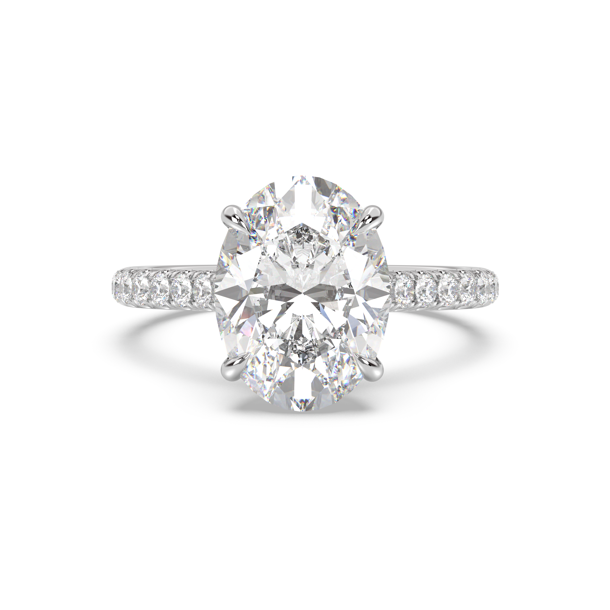 Cathedral Hidden Halo and Pavé Band Engagement Ring