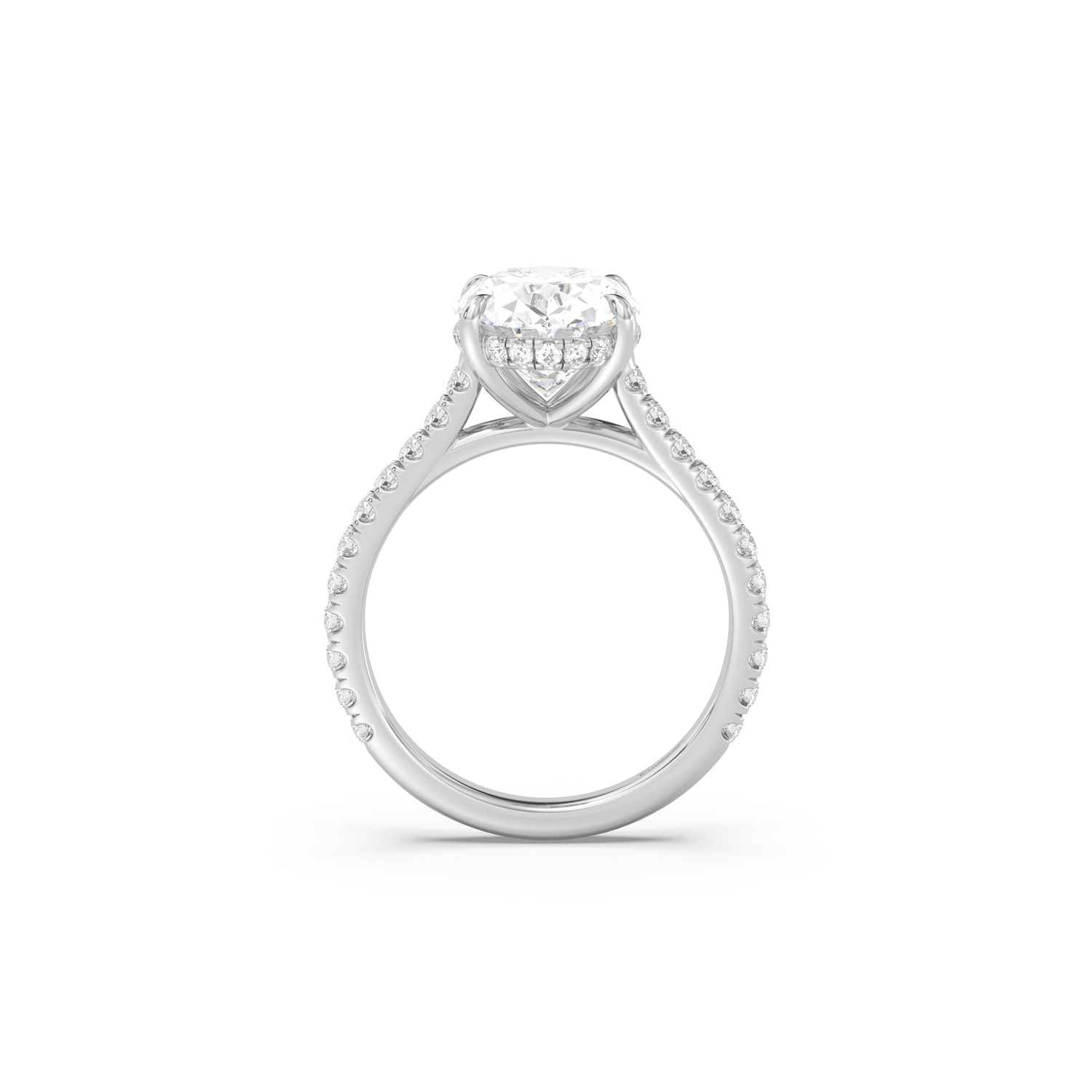 Cathedral Hidden Halo and Pavé Band Engagement Ring