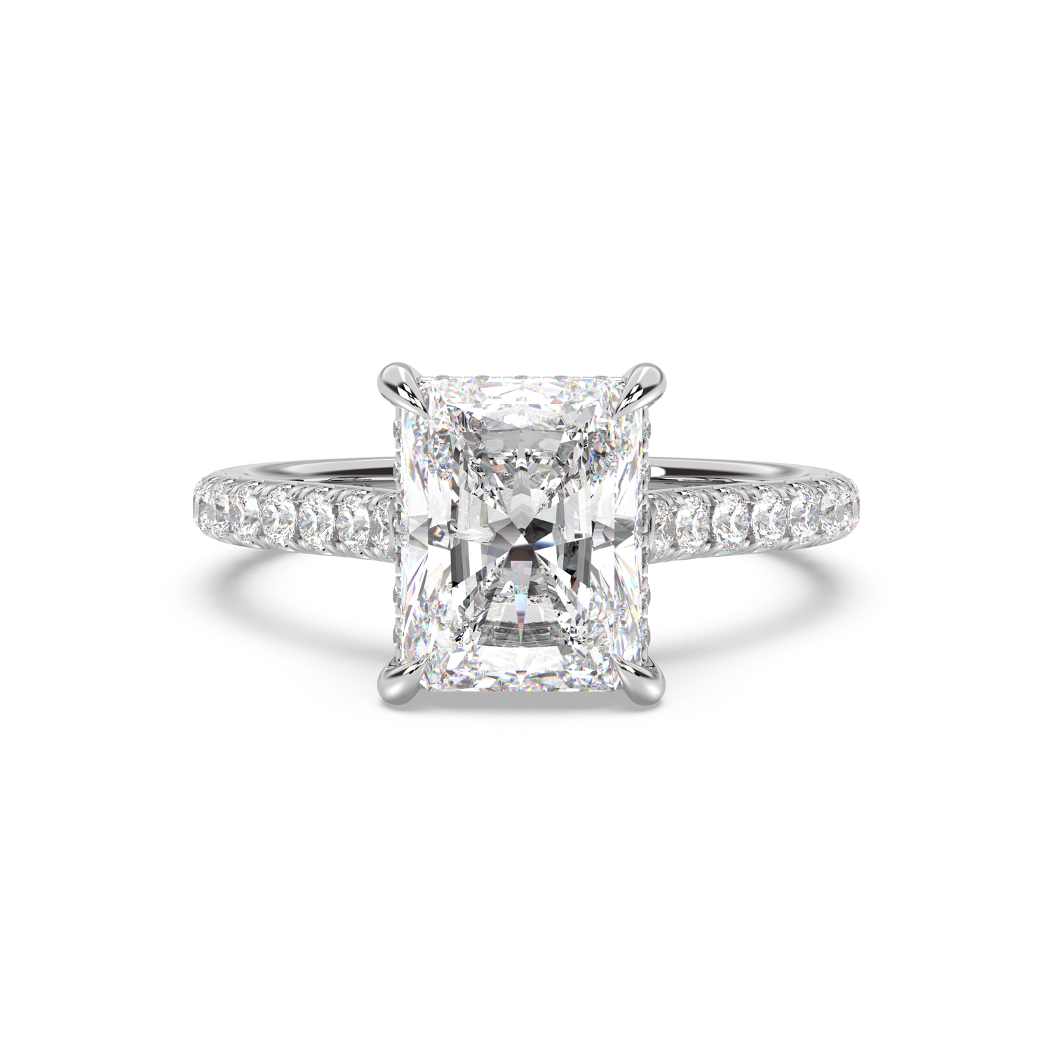 Cathedral Hidden Halo and Pavé Band Engagement Ring