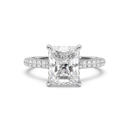 Cathedral Hidden Halo and Pavé Band Engagement Ring