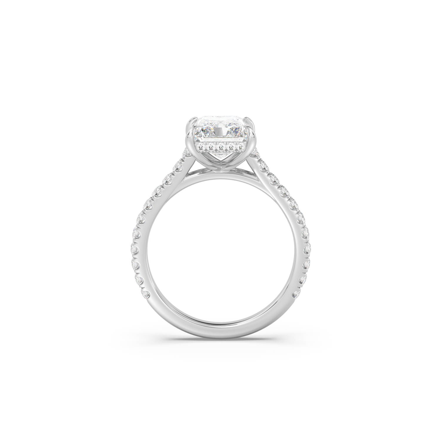 Cathedral Hidden Halo and Pavé Band Engagement Ring