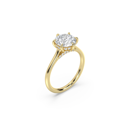 Cathedral 6-Prong Hidden Halo and Pavé Bridge Moissanite Engagement Ring