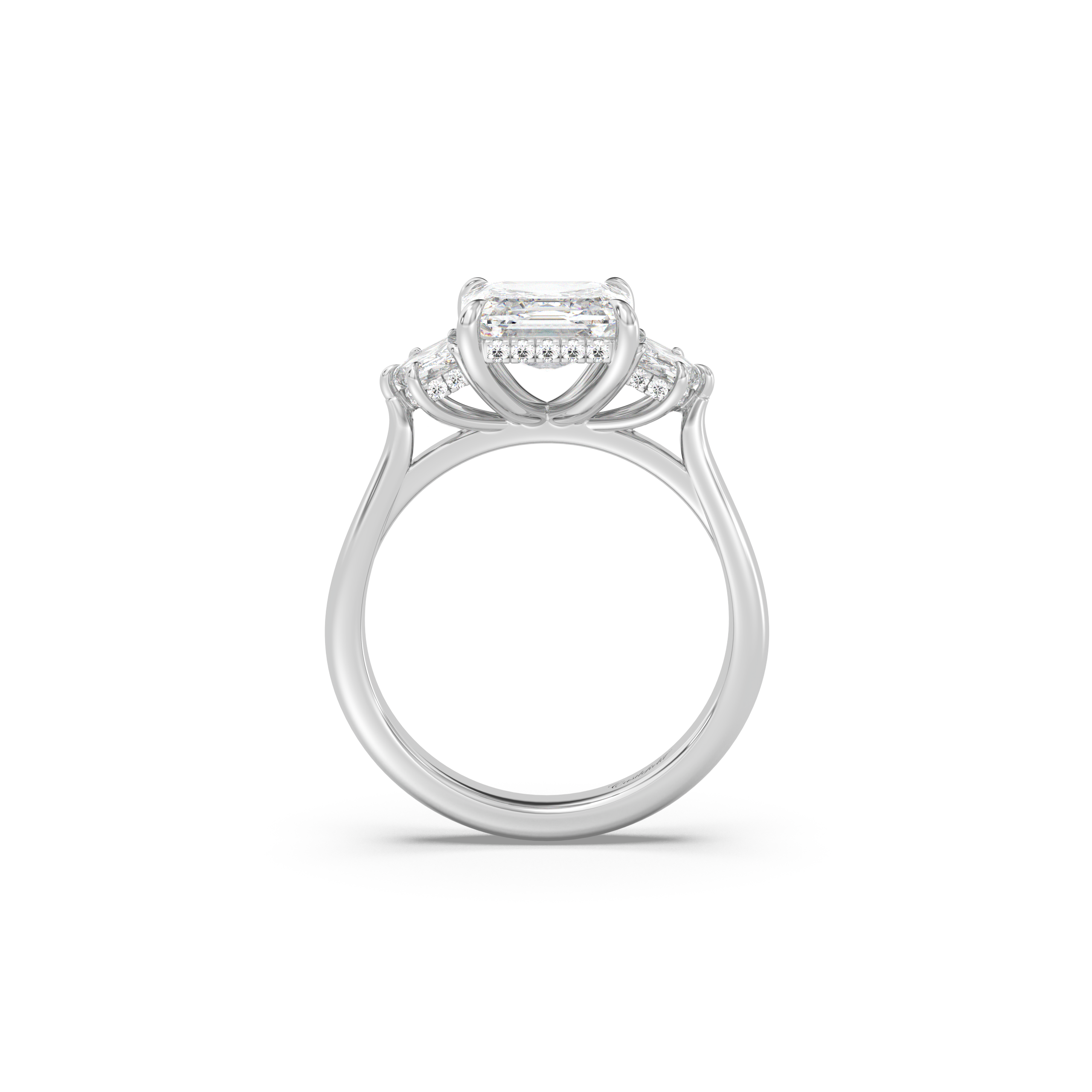 Cathedral Three Stone Hidden Halo Engagement Ring