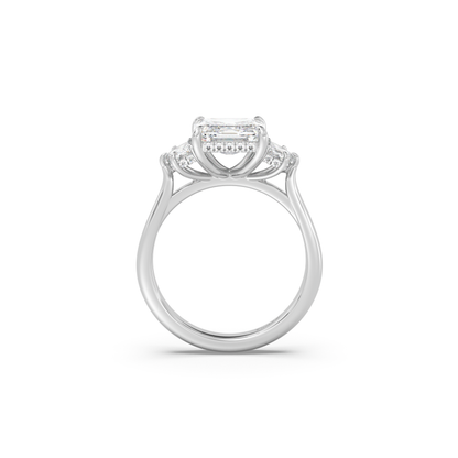 Cathedral Three Stone Hidden Halo Engagement Ring