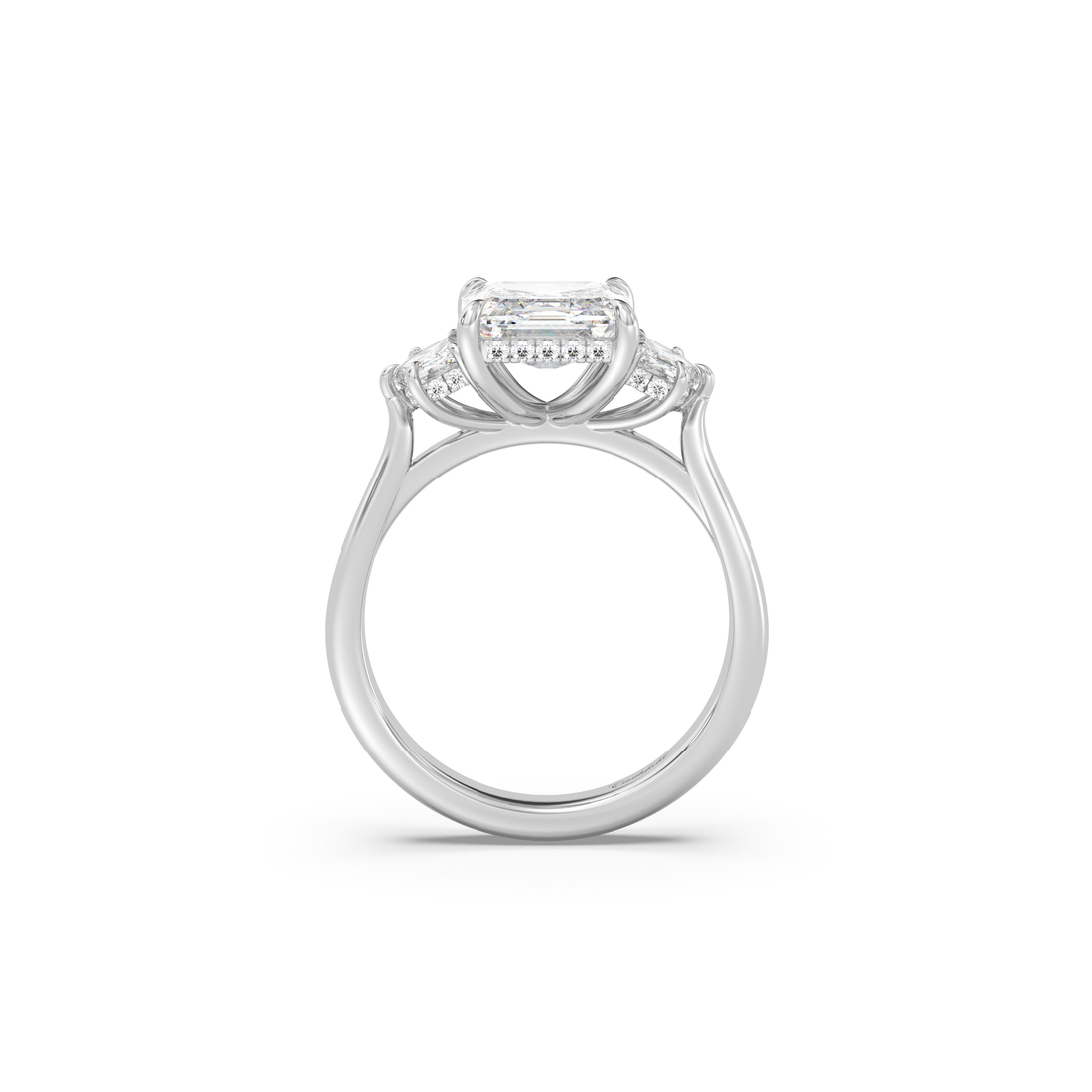 Cathedral Three Stone Hidden Halo Diamond Ring