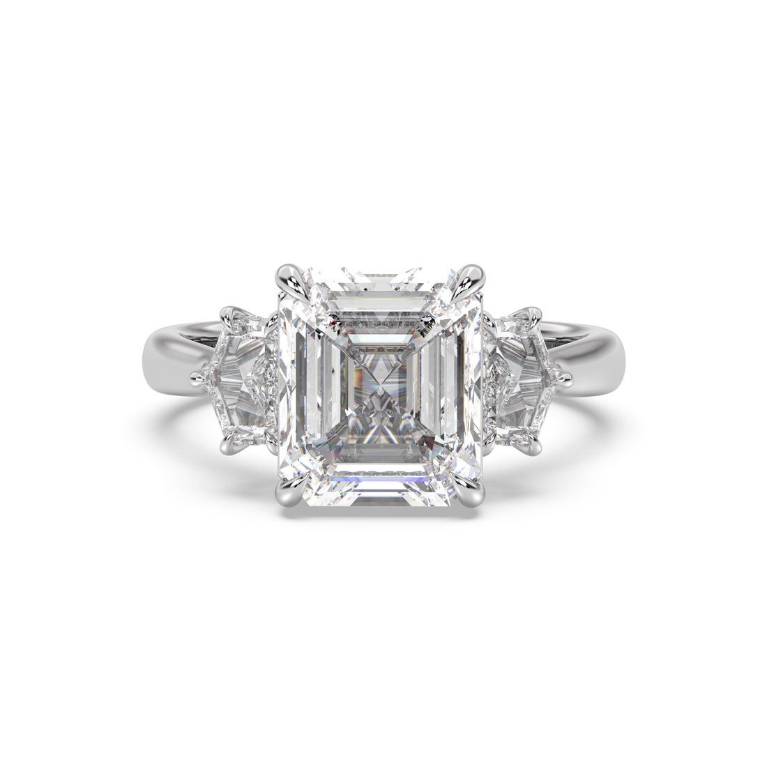 Cathedral Three Stone Hidden Halo Diamond Ring