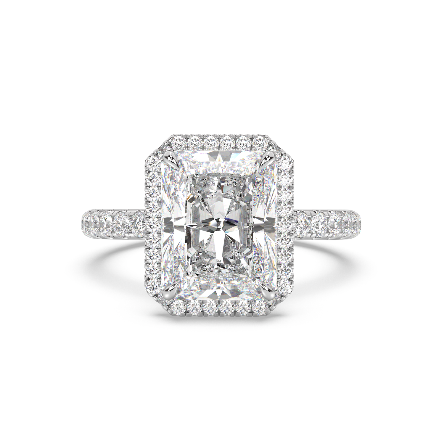 Classic Halo and Pavé Band Moissanite Engagement Ring