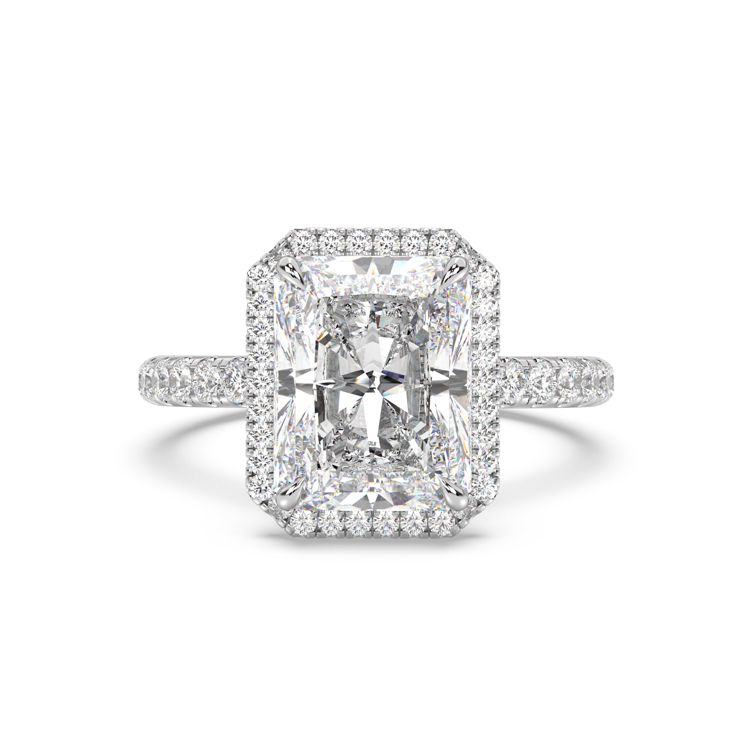 Classic Halo and Pavé Band Moissanite Engagement Ring