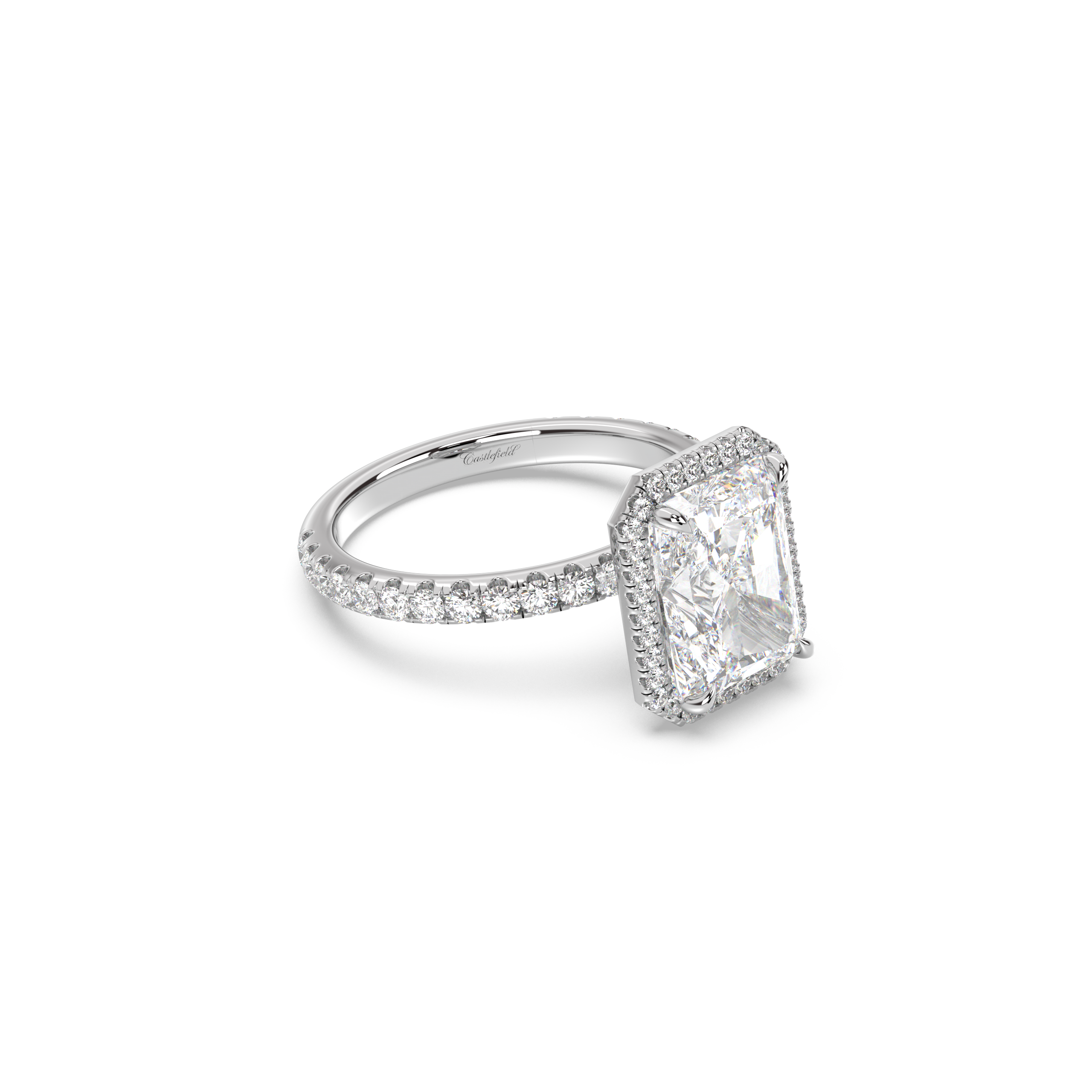 Classic Halo and Pavé Band Moissanite Engagement Ring