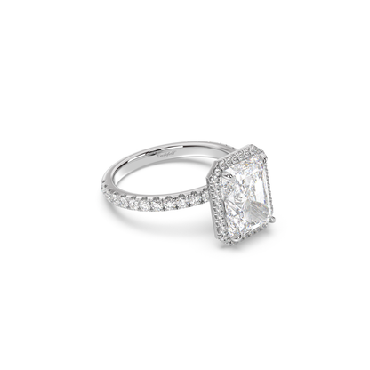 Classic Halo and Pavé Band Moissanite Engagement Ring