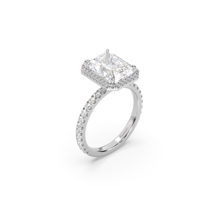 Classic Halo and Pavé Band Moissanite Engagement Ring