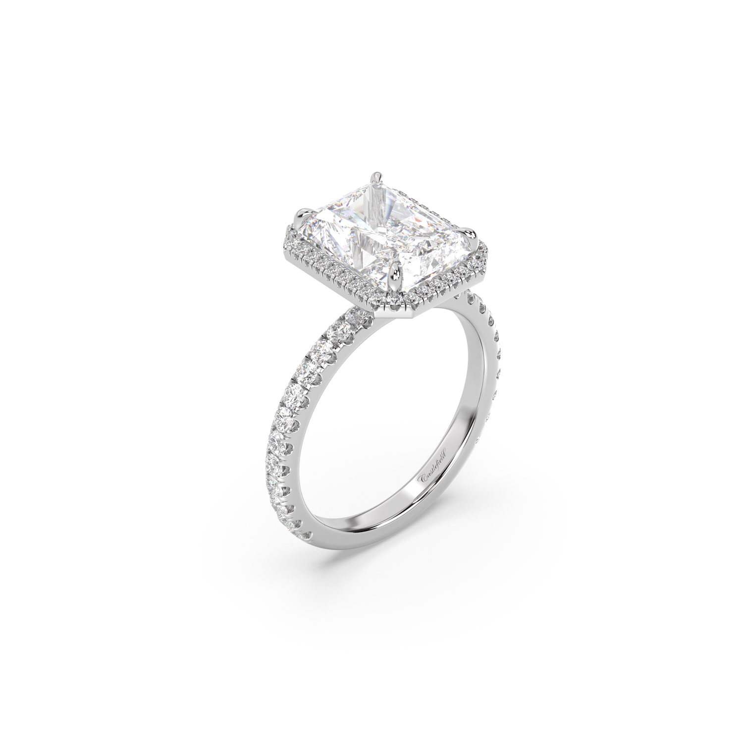 Classic Halo and Pavé Band Diamond Ring Setting