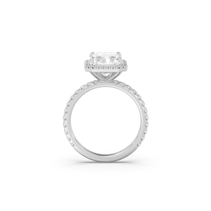 Classic Halo and Pavé Band Moissanite Engagement Ring