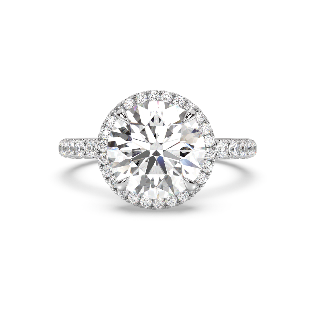 Classic Halo and Pavé Band Engagement Ring
