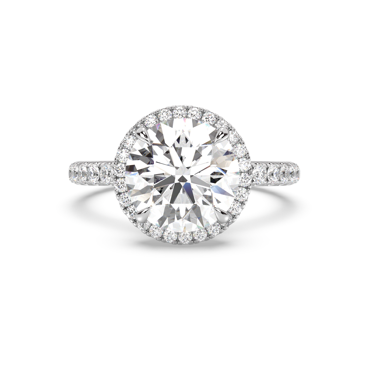 Classic Halo and Pavé Band Moissanite Engagement Ring