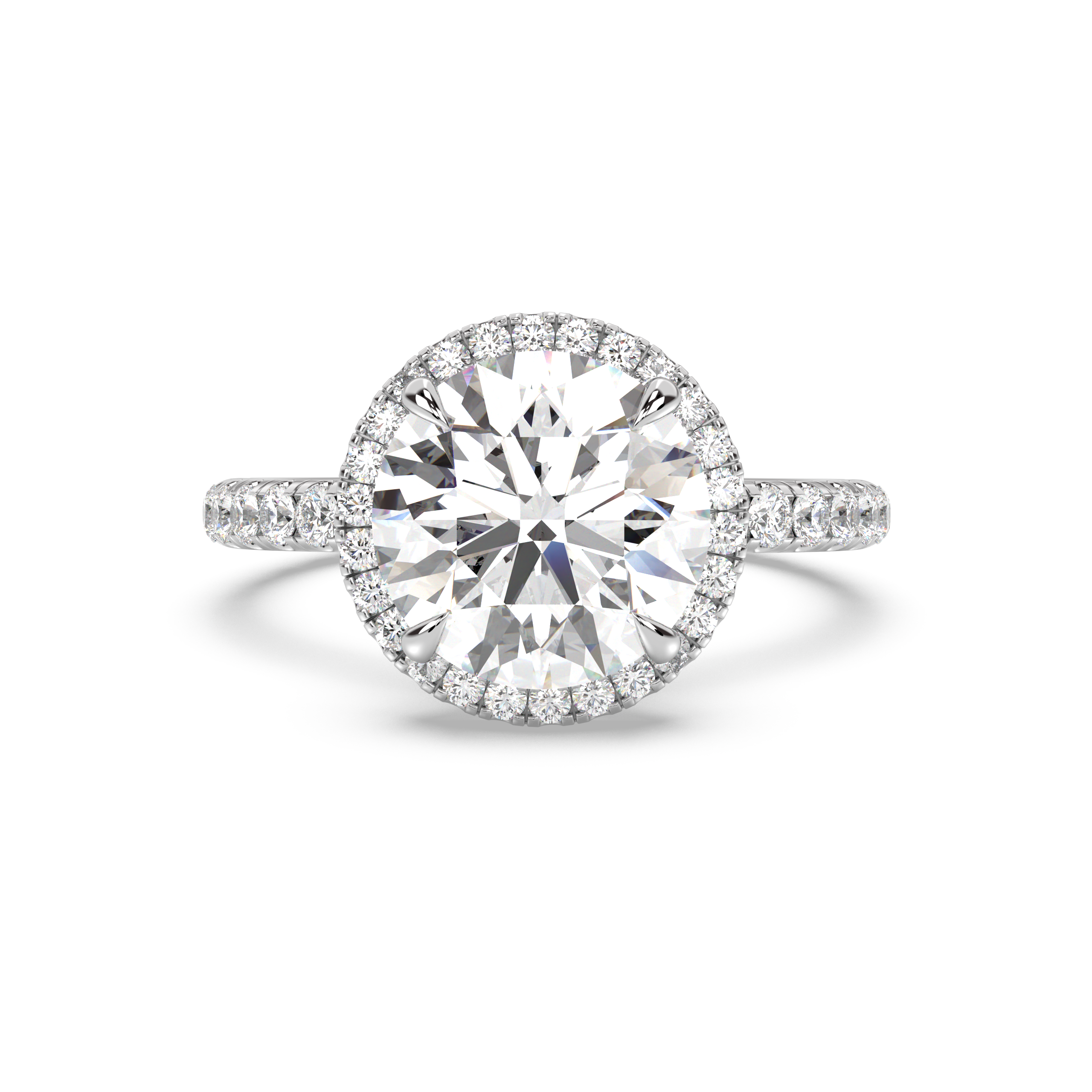 Classic Halo and Pavé Band Moissanite Engagement Ring