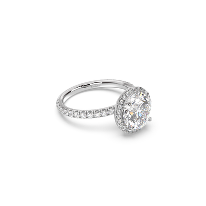 Classic Halo and Pavé Band Moissanite Engagement Ring