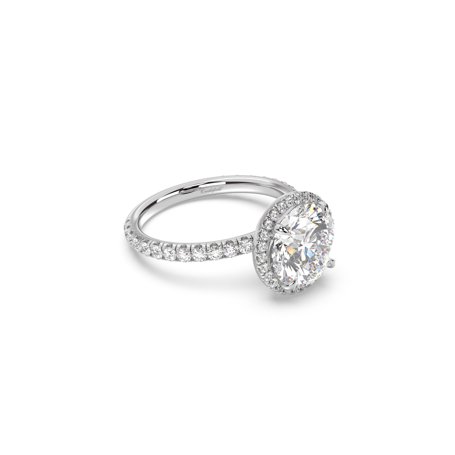 Classic Halo and Pavé Band Diamond Ring Setting