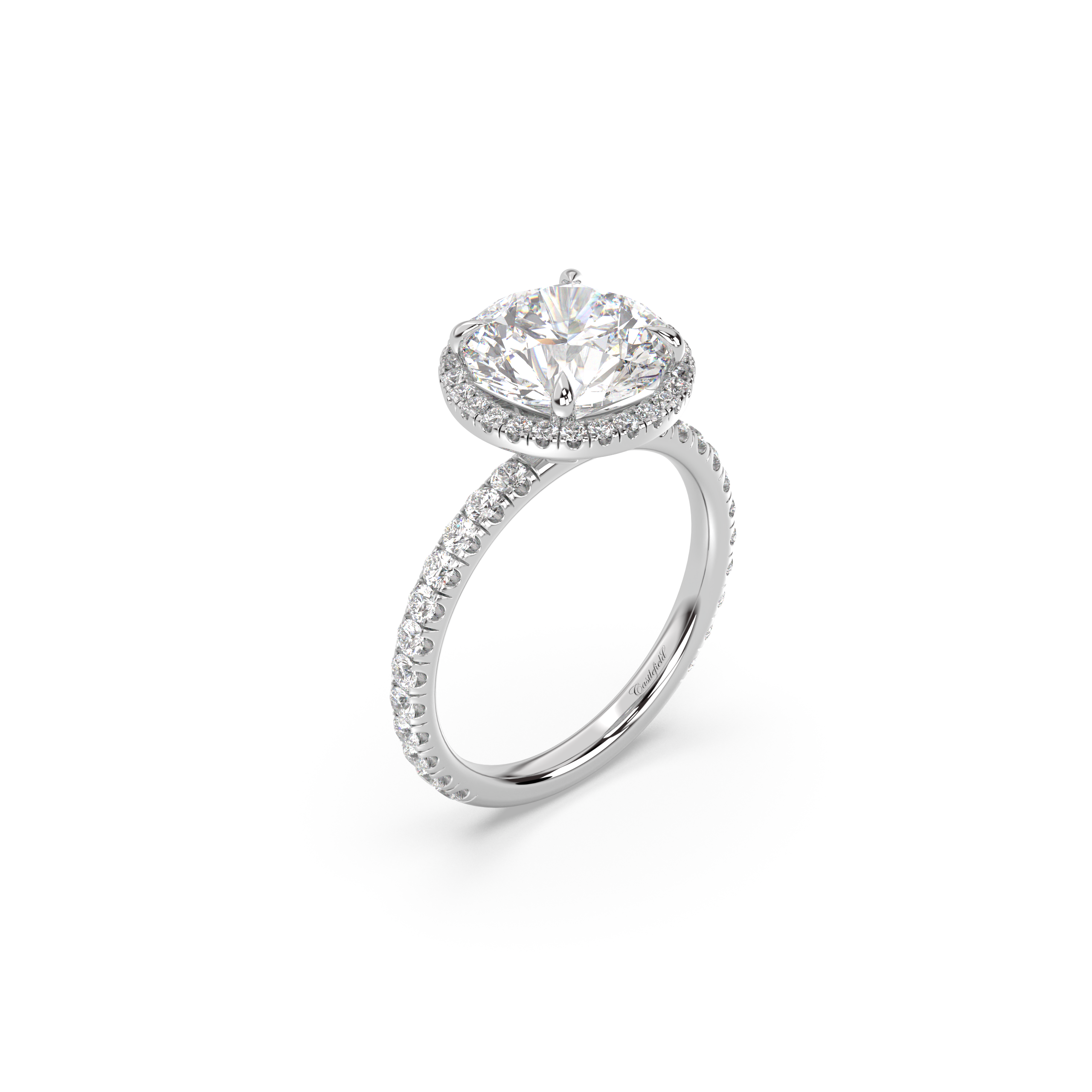 Classic Halo and Pavé Band Moissanite Engagement Ring