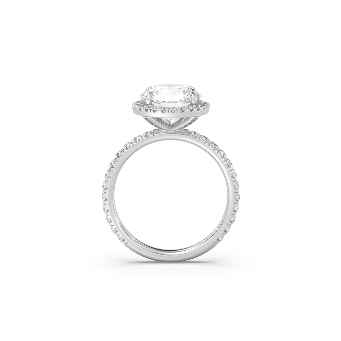 Classic Halo and Pavé Band Moissanite Engagement Ring