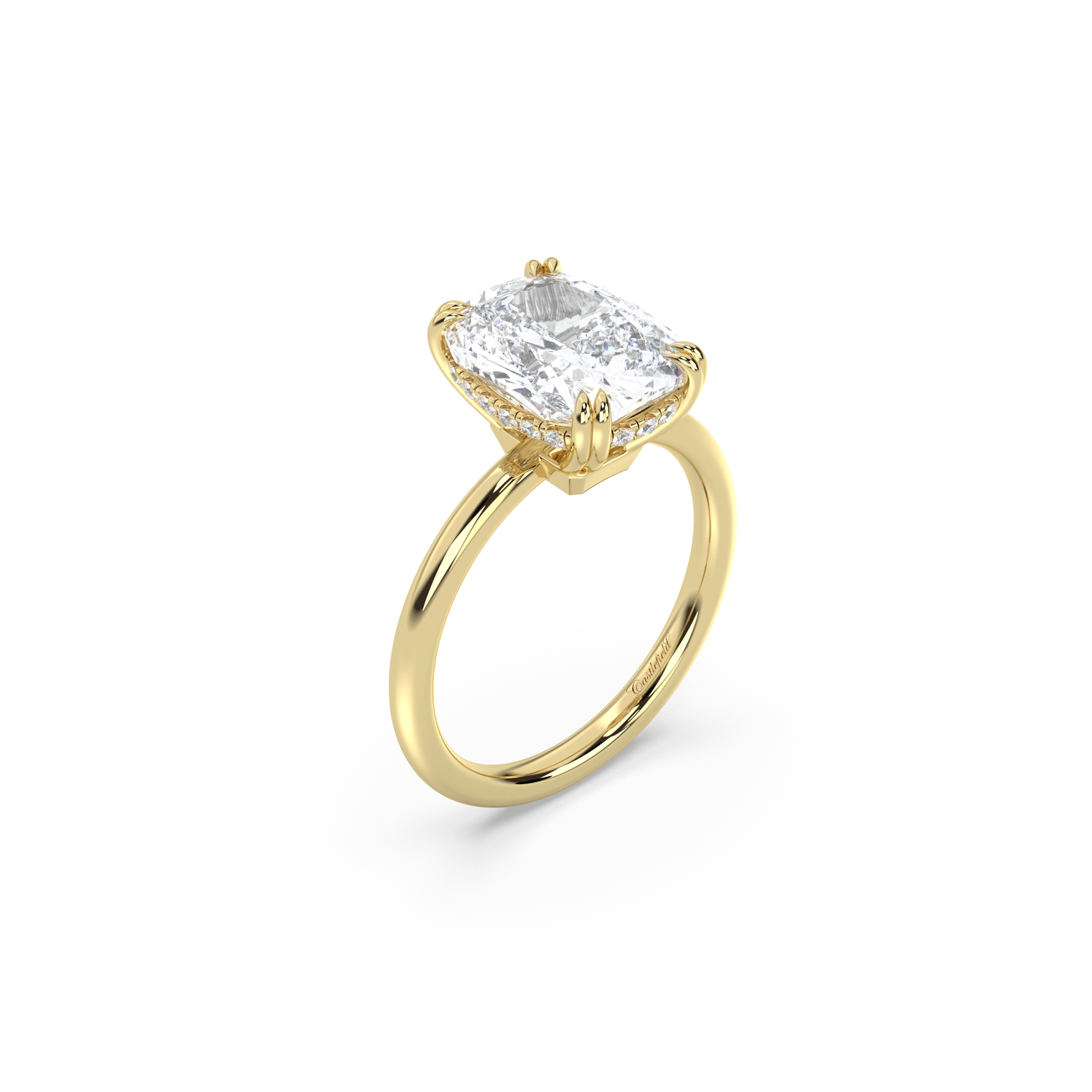 Double Prong Hidden Halo Basket Engagement Ring