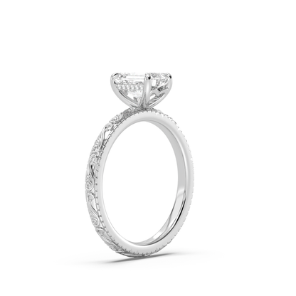 Scroll Engraved Hidden Heart Diamond Engagement Ring