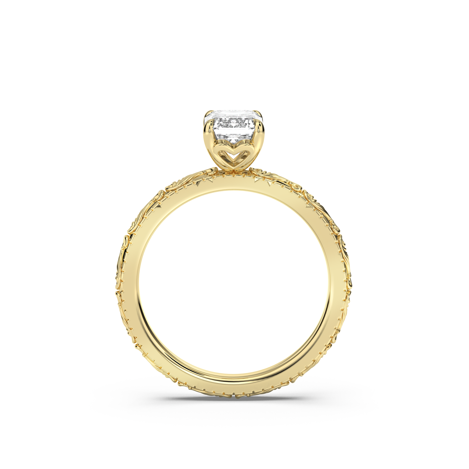 Scroll Engraved Hidden Heart Diamond Engagement Ring