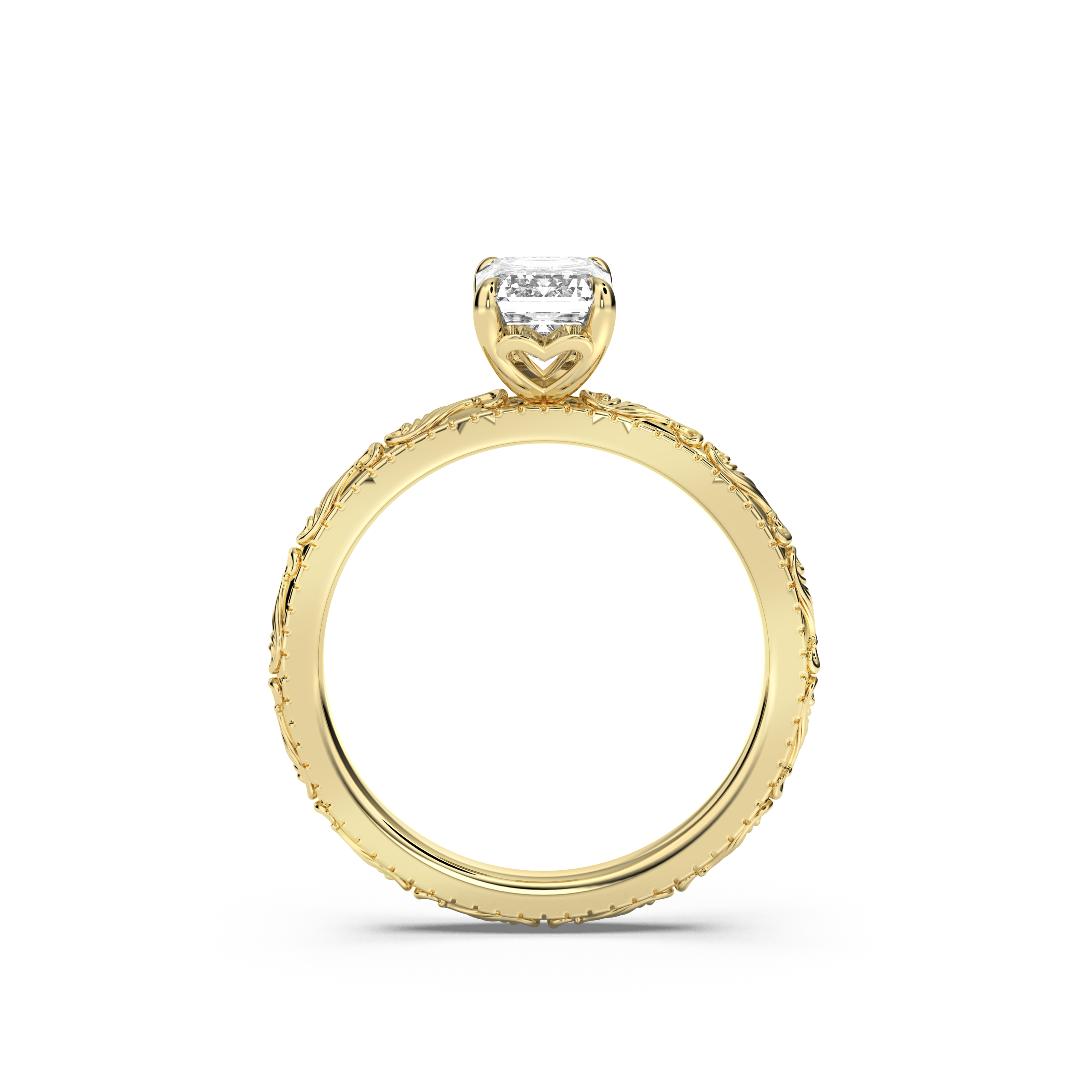 Scroll Engraved Hidden Heart Diamond Engagement Ring