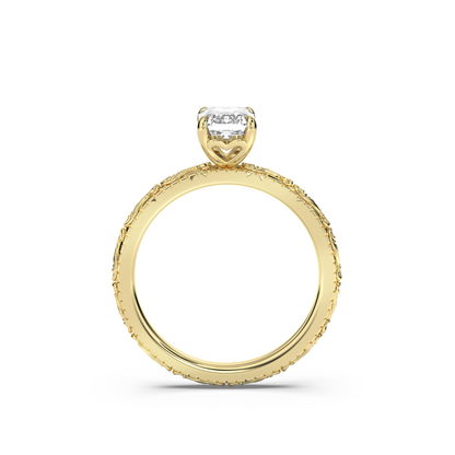 Scroll Engraved Hidden Heart Diamond Engagement Ring