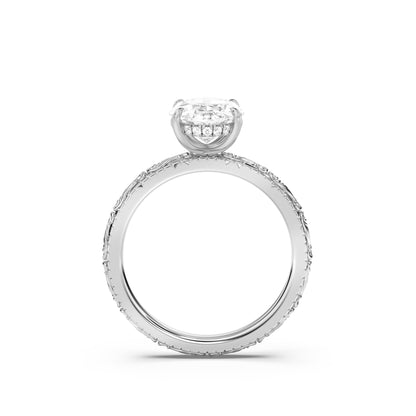 Scroll Engraved Hidden Halo Diamond Engagement Ring