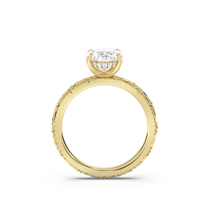 Scroll Engraved Hidden Halo Diamond Engagement Ring