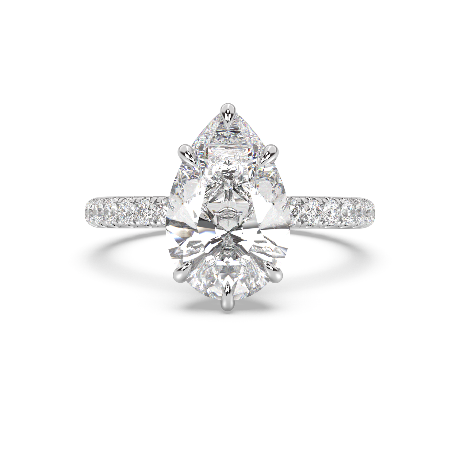 Classic Hidden Halo and Pavé Band Moissanite Engagement Ring