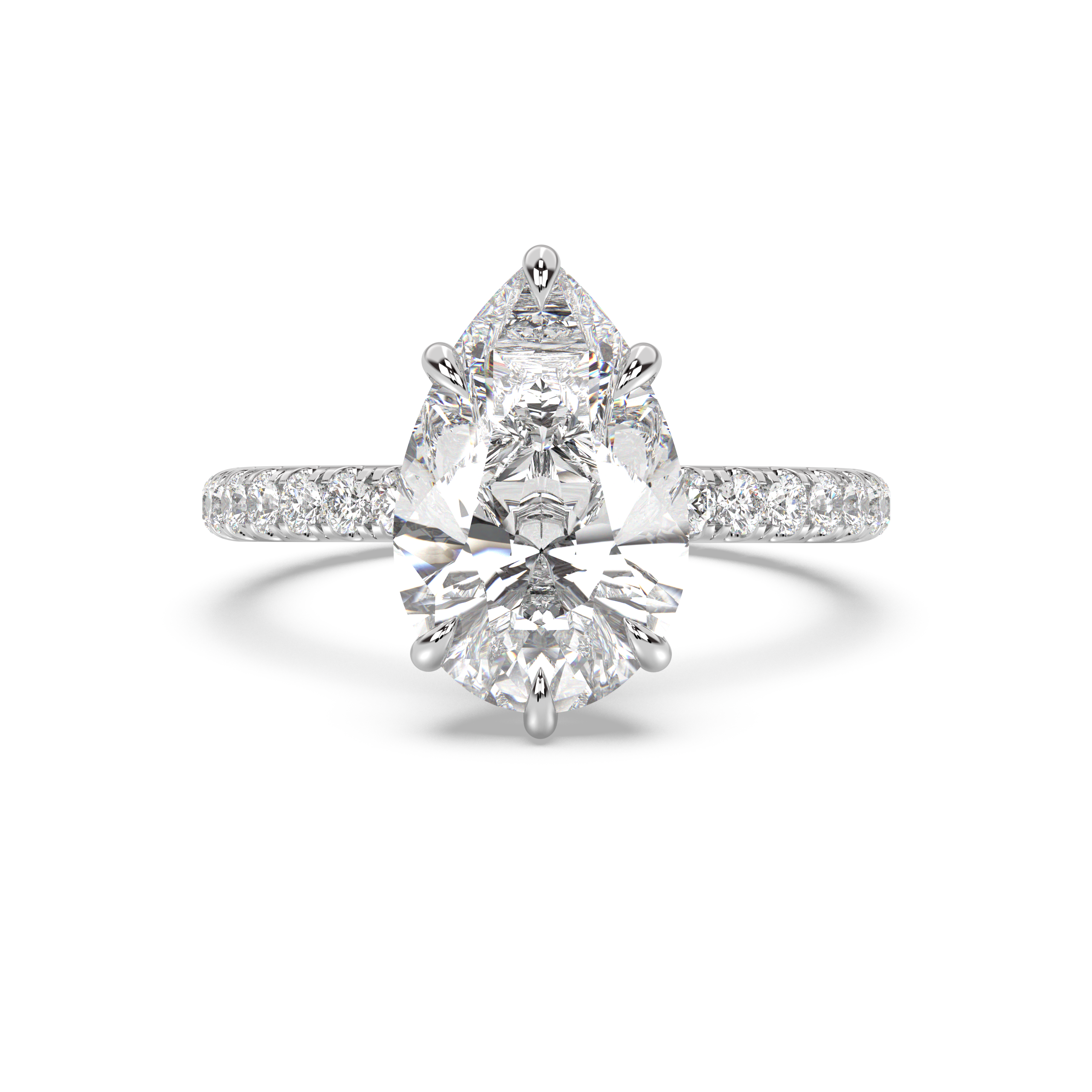 Classic Hidden Halo and Pavé Band Moissanite Engagement Ring