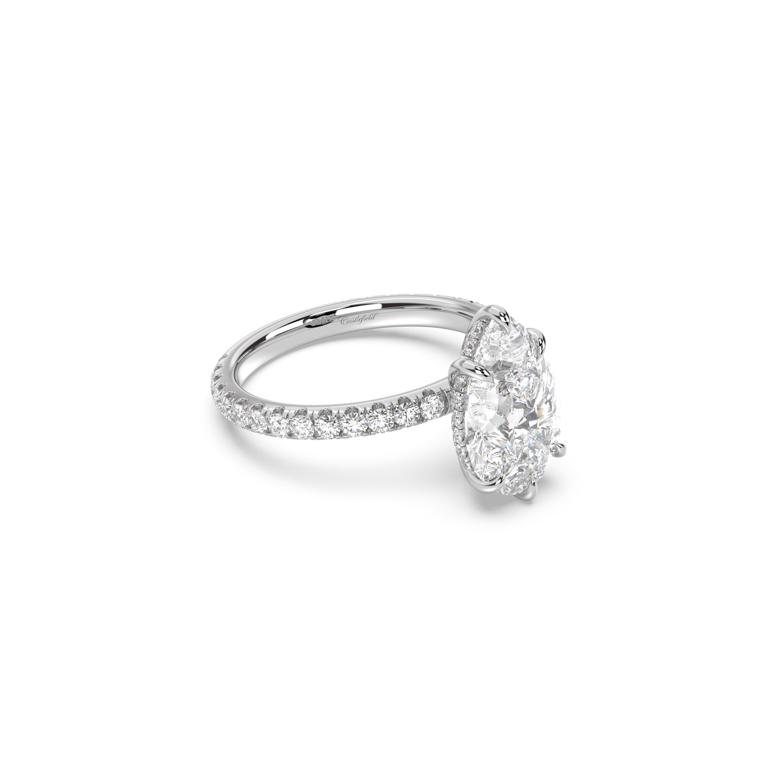 Classic Hidden Halo and Pavé Band Moissanite Engagement Ring
